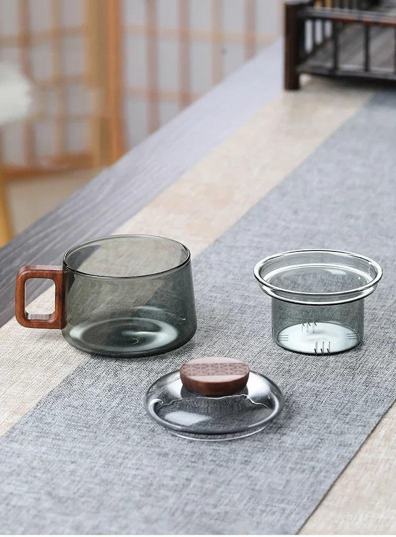 200ml Tea Infuser Cup Heat Resistant Glass Mug Wood Handle - Tophatter Daily Deals
