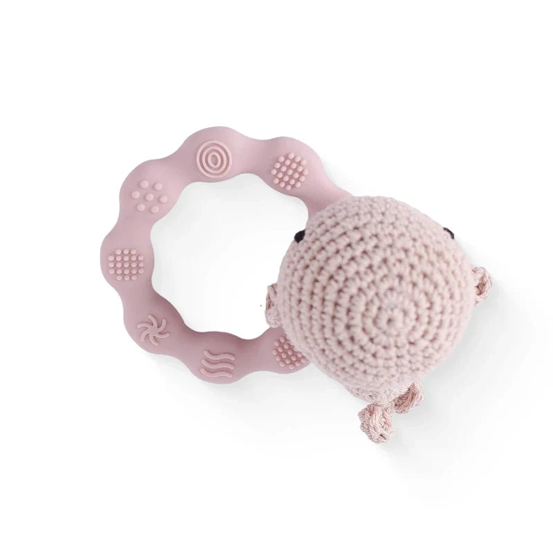Crochet Bear Teether Rattle Ring Newborn Sensory Toys Marine animal 3 - Tophatter Daily Deals