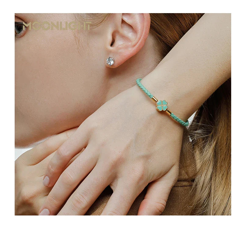 Four Leaf Clover Braided Leather Lucky Bracelet Gift - Tophatter Daily Deals