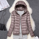 Lightweight Women’s Down Jacket - Hooded, Packable Travel Khaki - Tophatter Daily Deals