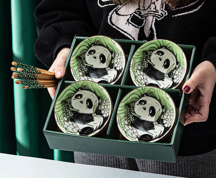 Japanese Hand Painted Ceramic Bowl Set With Chopsticks - Tophatter Daily Deals