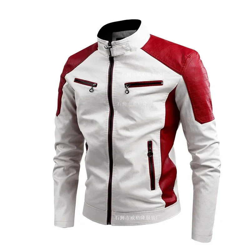 Men Slim Fit PU Moto Leather Jacket (White) Apparel & Accessories > Clothing > Outerwear > Coats & Jackets - Tophatter Daily Deals