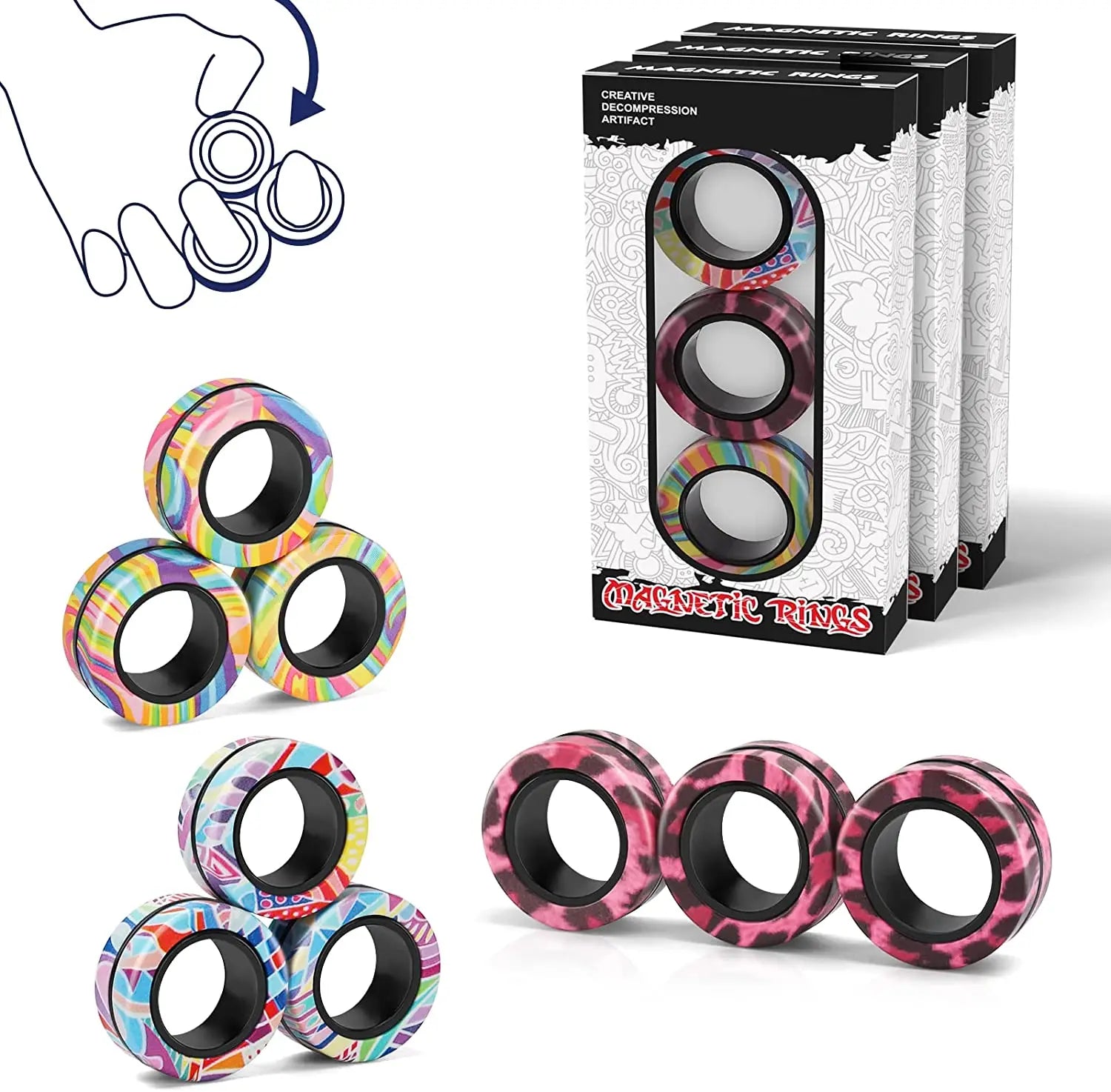 Magnetic Fidget Rings Set 3Pcs Stress Relief Spinner - Tophatter Daily Deals