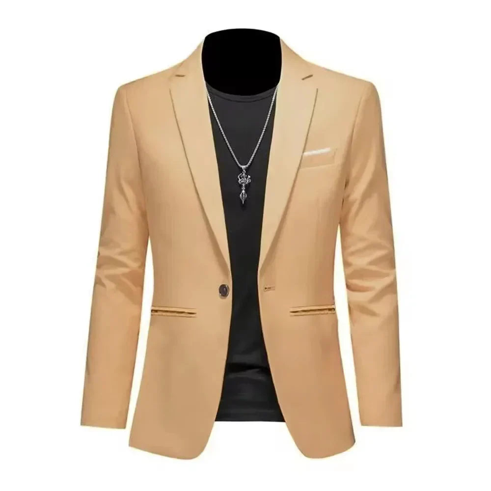 Mens Slim Fit Casual Suit Jacket Single Button (Khaki) Apparel & Accessories > Clothing > Outerwear > Coats & Jackets > Sport Jackets - Tophatter Daily Deals