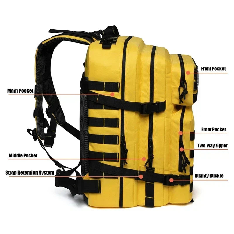 45L Tactical Fitness Backpack Molle Rucksack Yellow Backpacks - Tophatter Daily Deals