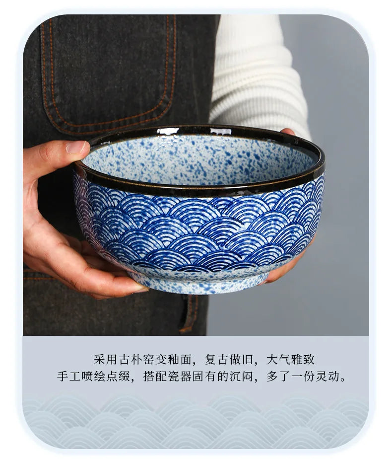 Qinghai Wave Noodle Bowl Hand Painted Vintage Ceramic Bowl - Tophatter Daily Deals