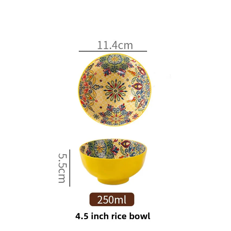 Bohemian Ceramic Rice Bowl Retro Noodle Bowl Kitchen Gift Miluosun-4.5inch - Tophatter Daily Deals