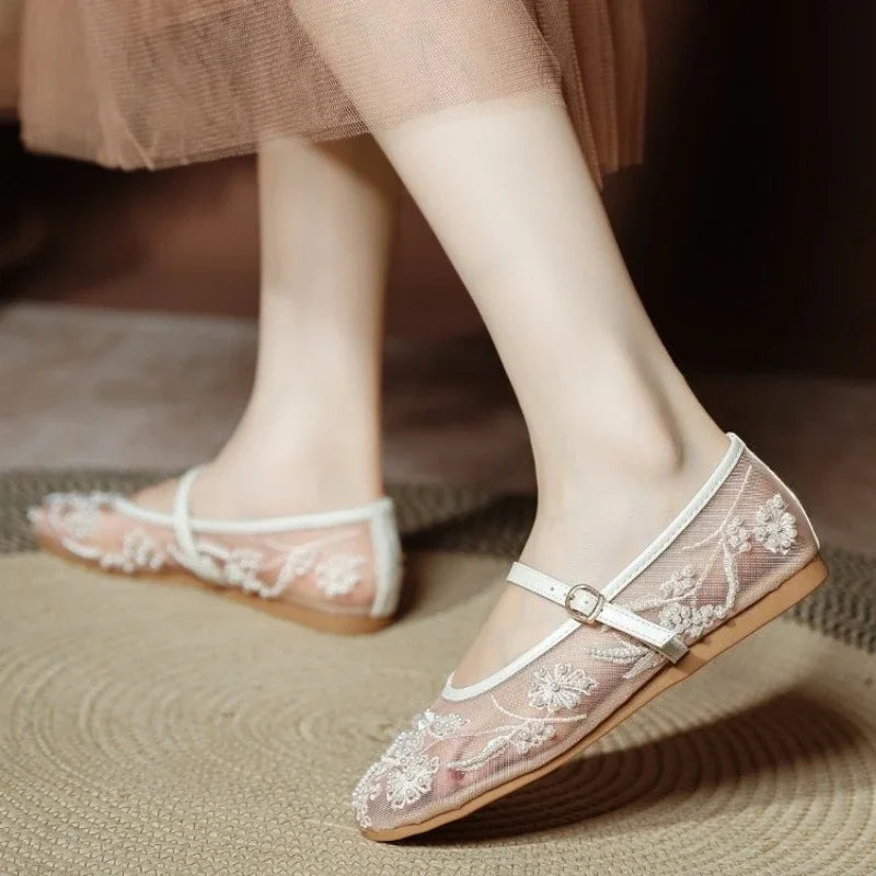 Lightweight Women’s Ballet Flats - Mary Jane Mesh, Beaded - Tophatter Daily Deals