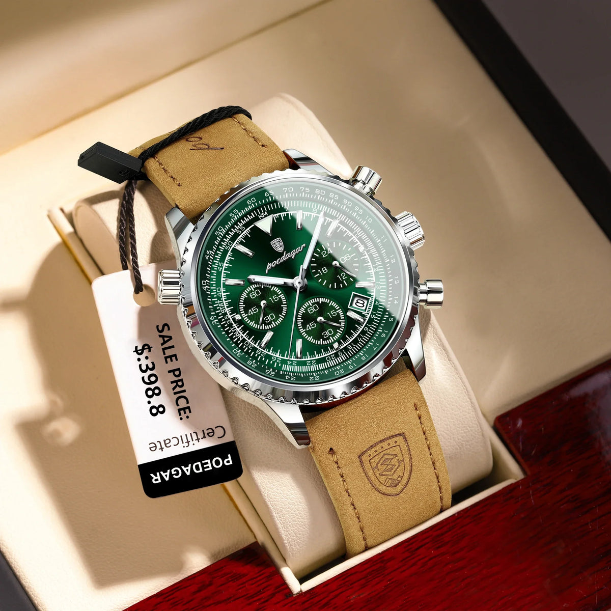 Quartz Chronograph Watch Waterproof Luminous Date Leather - Tophatter Daily Deals
