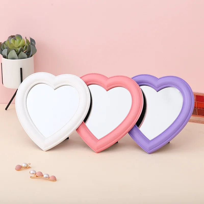 Pink Love Heart-Shaped Cosmetic Mirror Makeup Wall Hanging Mirror Mythical - Tophatter Daily Deals