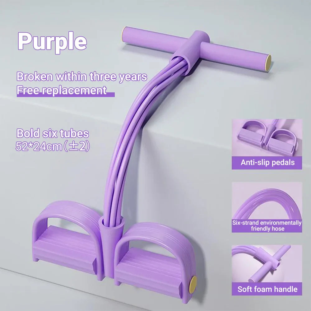 Resistance Band 6 Tube Pedal Puller Fitness Trainer Purple - Tophatter Daily Deals