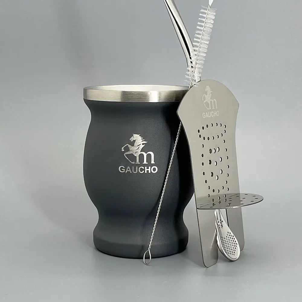Yerba Mate Bombilla Set Stainless Steel Mate Kit Easy Clean MT019-05 Grey - Tophatter Daily Deals