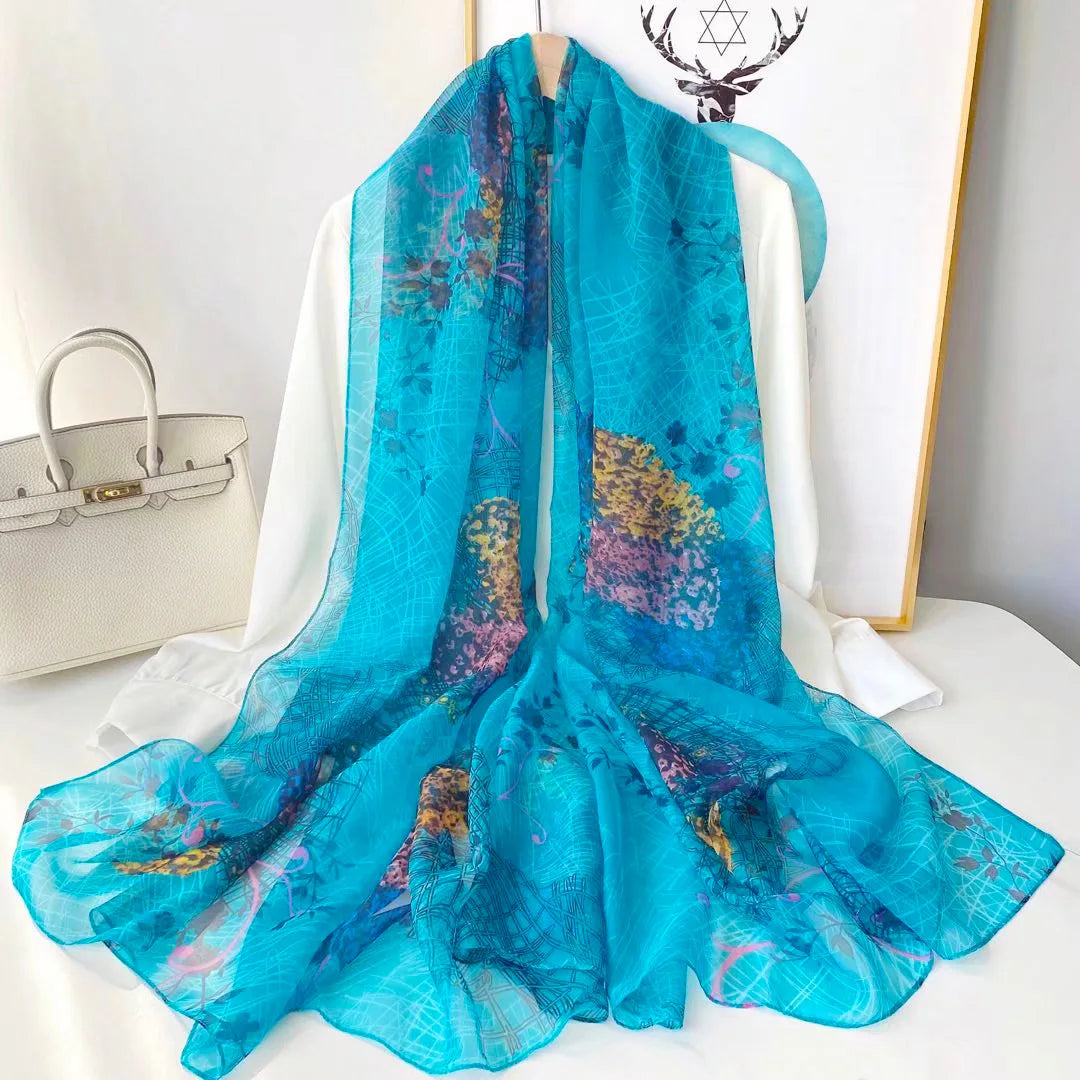 Lightweight Flowy Women’s Silk Scarf - Long Sheer Wrap Multicolored 8 - Tophatter Daily Deals