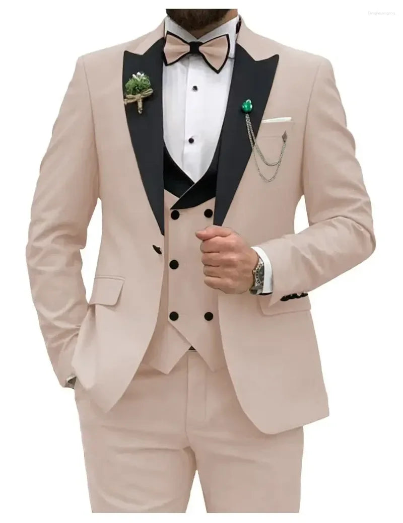Men's Slim Fit 3-Piece Suit Formal Set (Beige) Apparel & Accessories > Clothing > Suits > Tuxedos - Tophatter Daily Deals