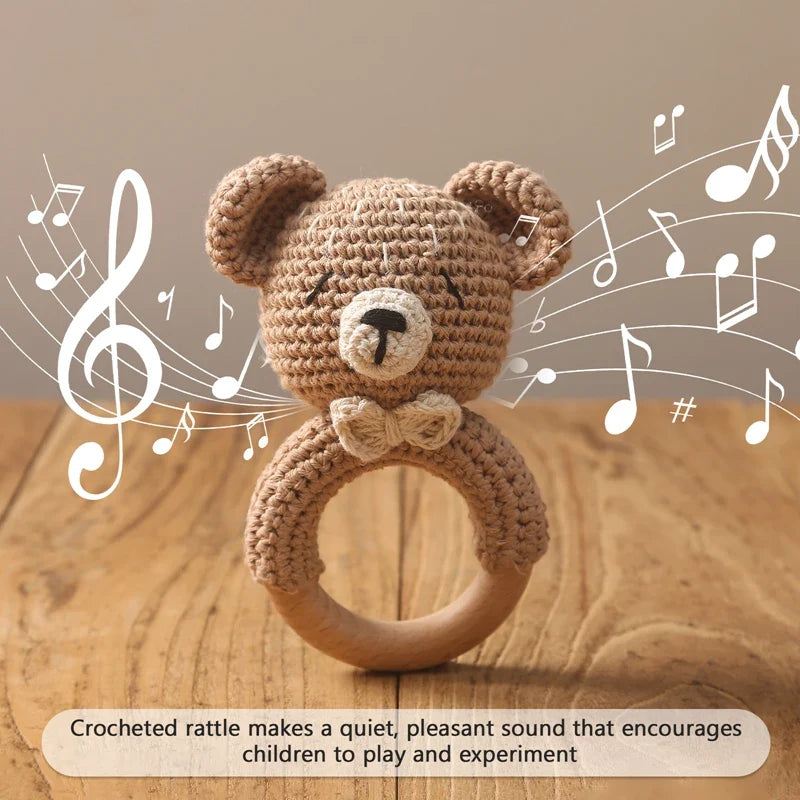 Crochet Bear Teether Rattle Ring Newborn Sensory Toys - Tophatter Daily Deals
