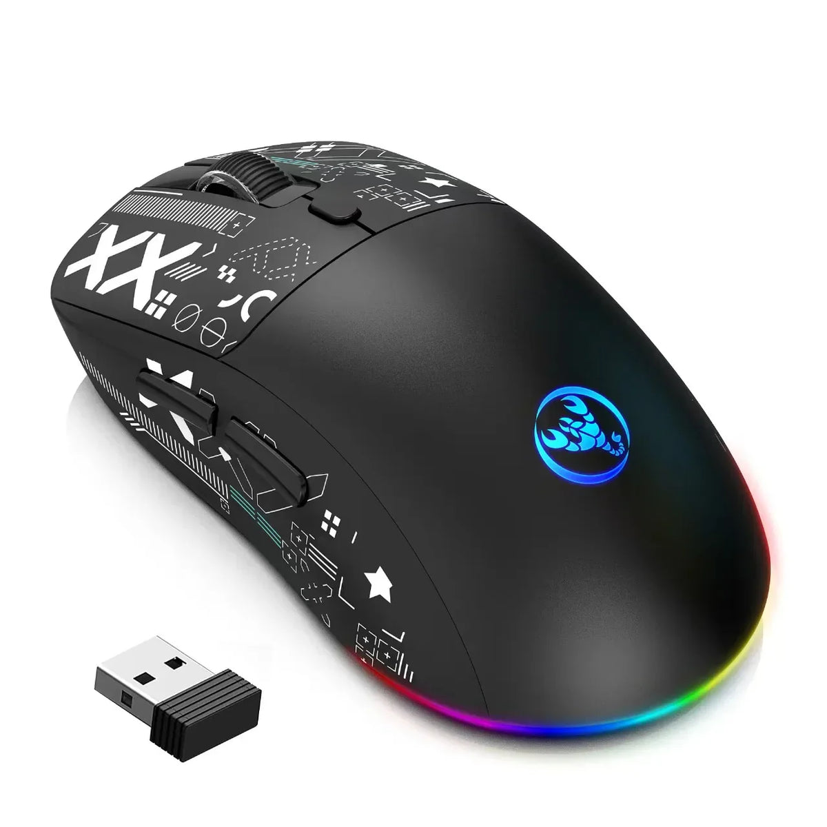 Gaming Mouse Wireless RGB 4000 DPI Rechargeable 650mAh T90 Black - Tophatter Daily Deals