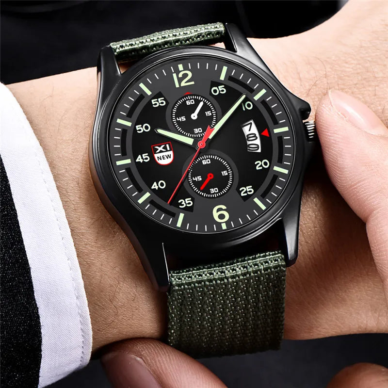 Nylon Band Military Quartz Watch With Date Display - Tophatter Daily Deals