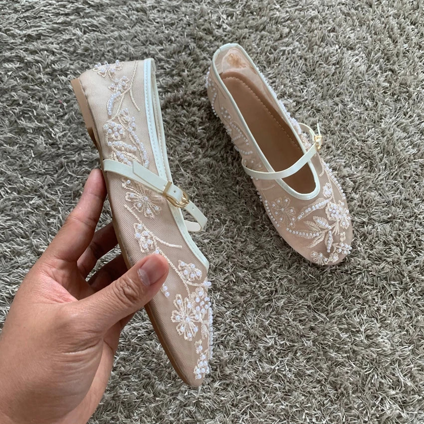 Breathable Women Ballet Flats - Mary Jane Mesh, Embroidered - Tophatter Daily Deals