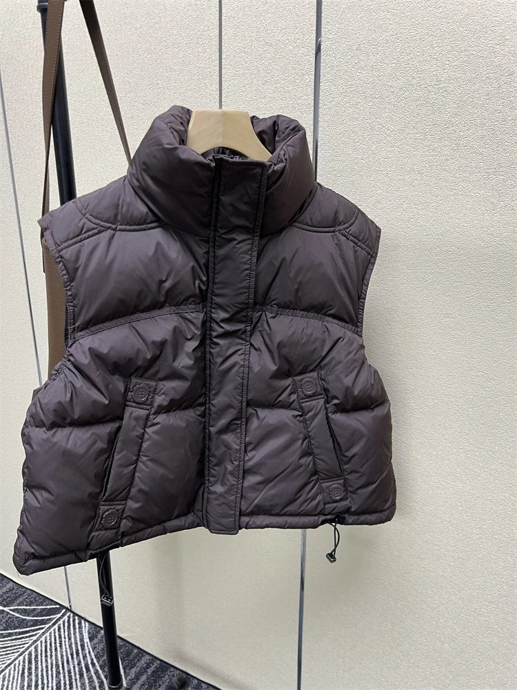 Warm Women’s Down Vest - Stand Collar, Duck Down, Winter - Tophatter Daily Deals
