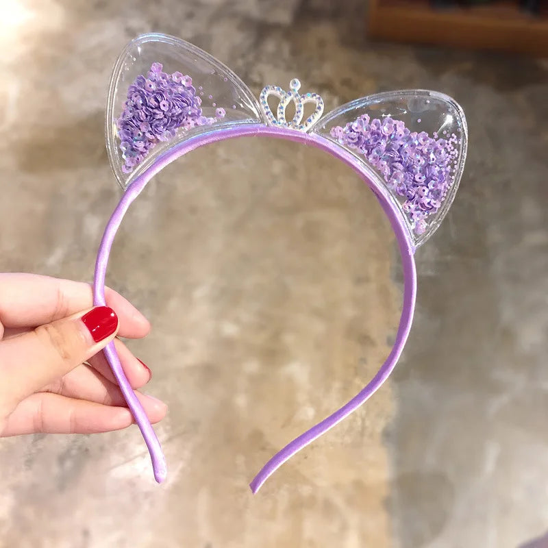 Glitter Sequins Cat Ear and Bow Headbands Multicoloured Purple Mythical - Tophatter Daily Deals