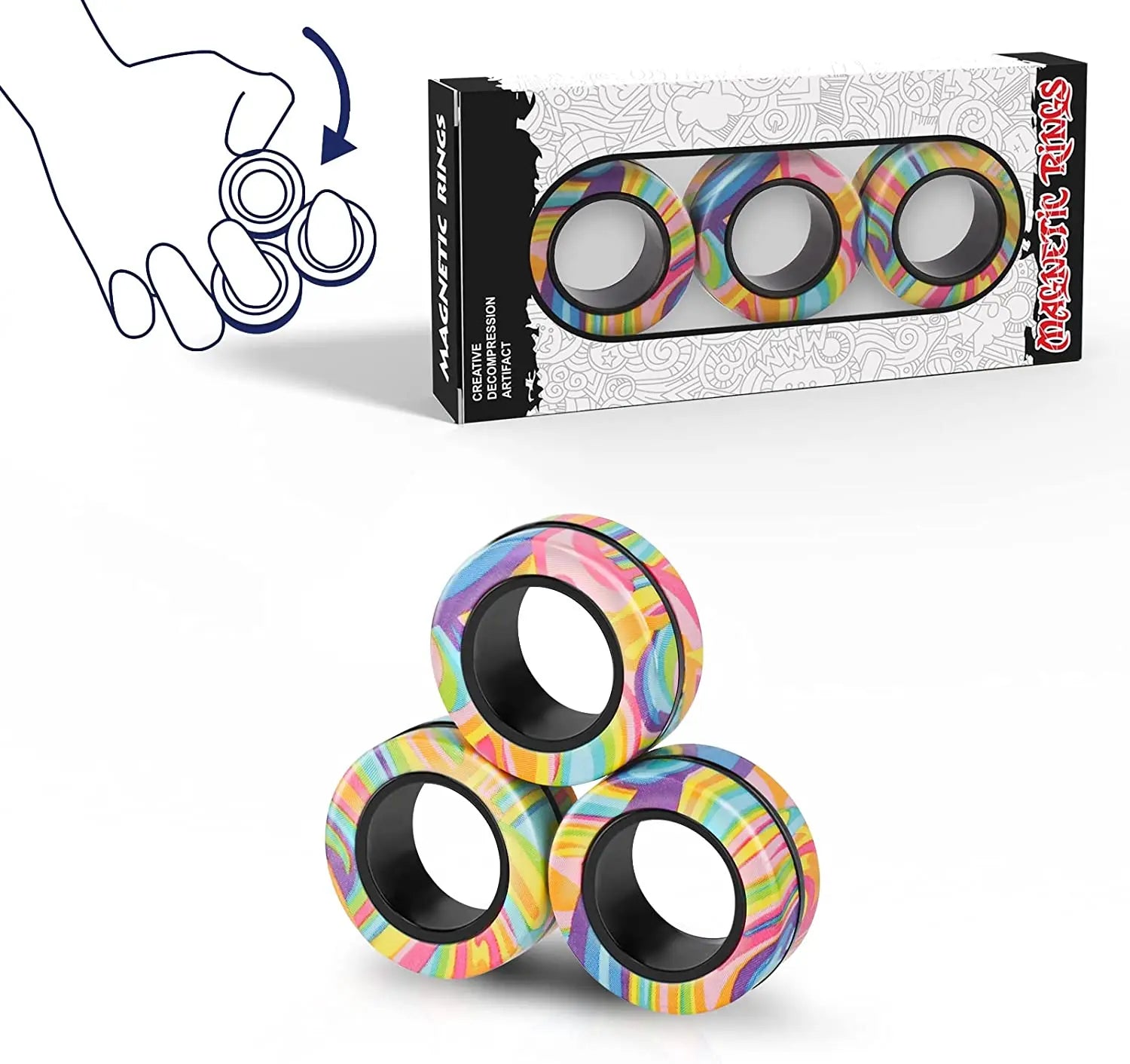 Magnetic Fidget Rings Set 3Pcs Stress Relief Spinner - Tophatter Daily Deals