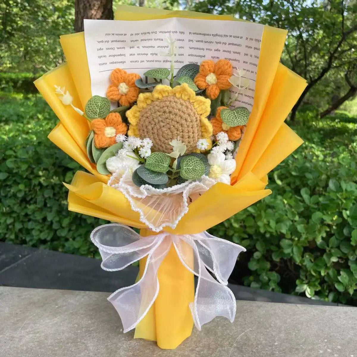 Crochet Knitted Plush Flowers Bouquet Yellow Flowers - Tophatter Daily Deals