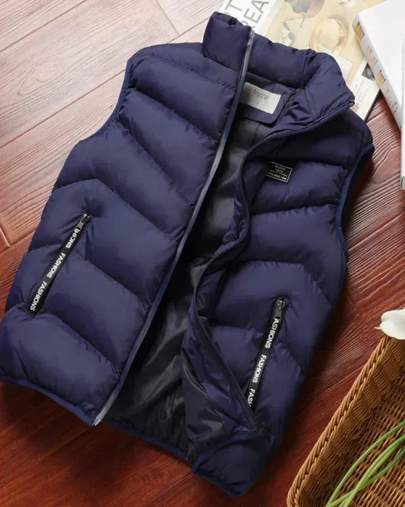 Warm Men’s Puffer Vest - Short Quilted, Polyester, Winter - Tophatter Daily Deals
