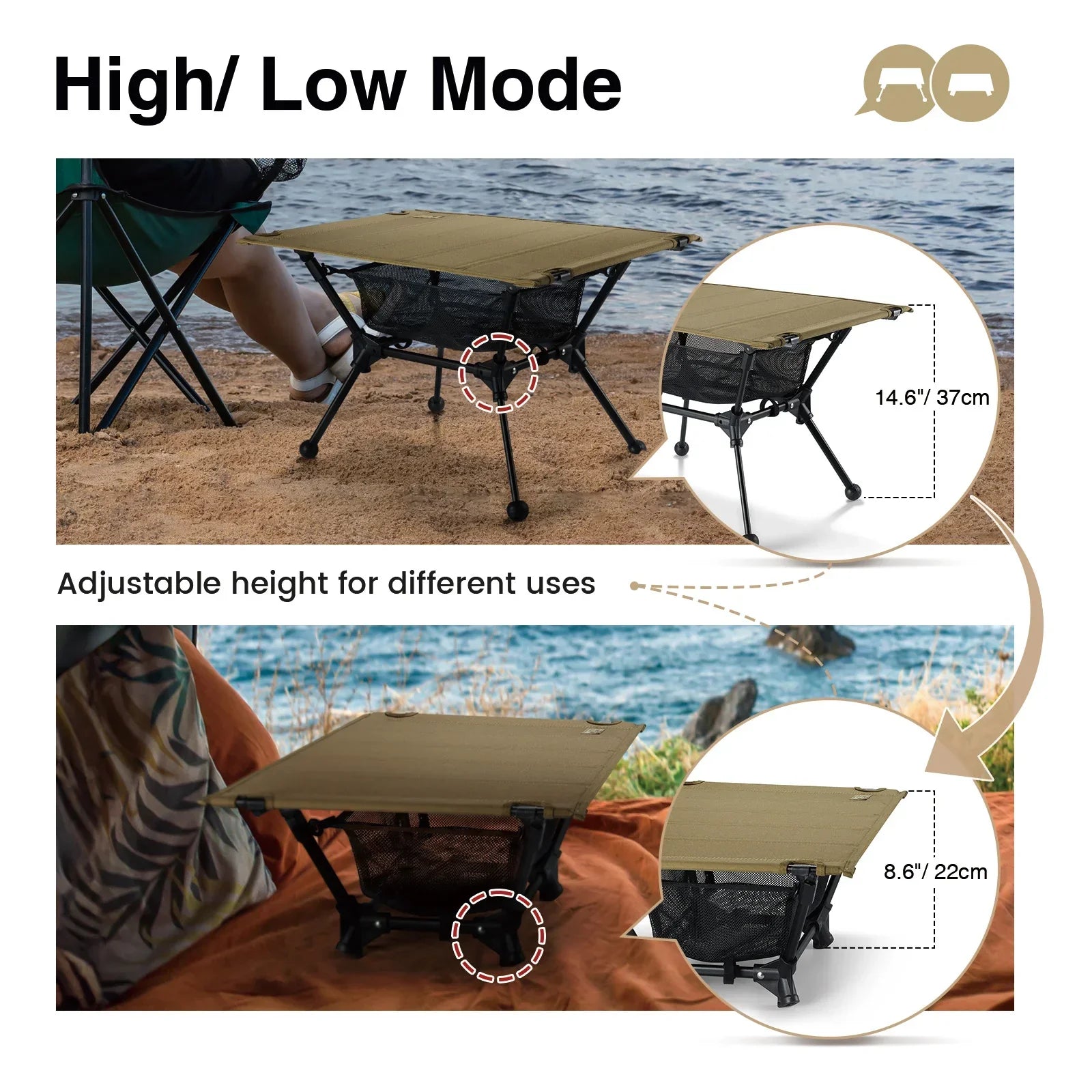Camping Table with Mesh Storage Pouch Brown Camp Furniture - Tophatter Daily Deals