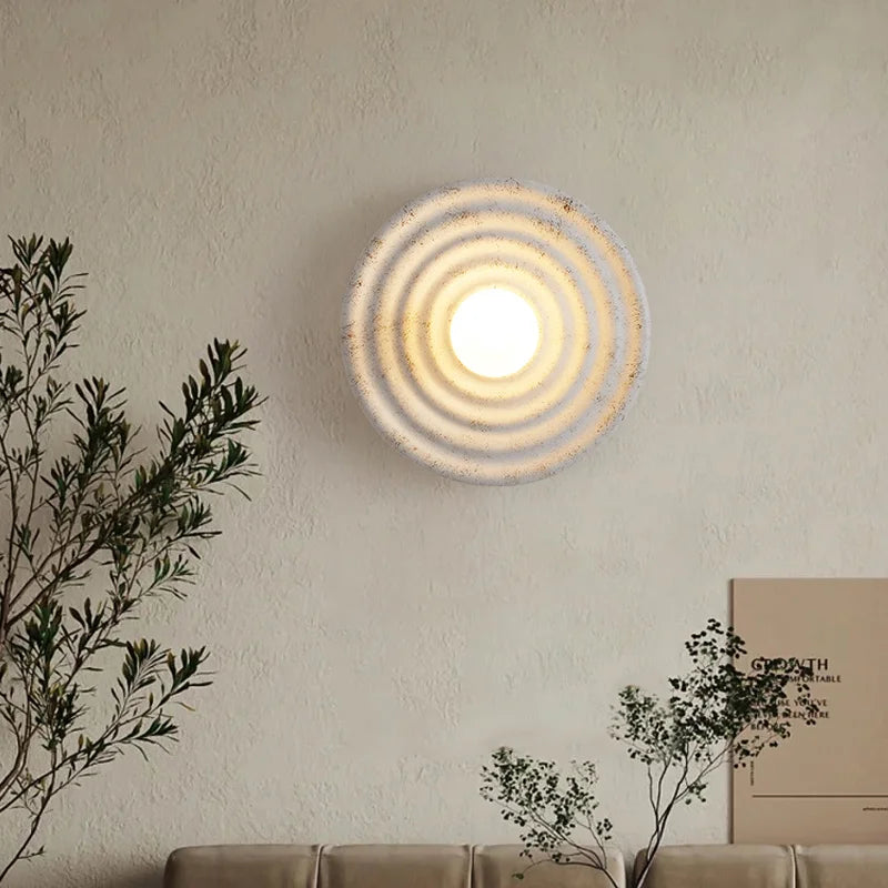 Japandi Wabi Sabi Round Wall Sconce Japanese Minimal LED Light - Tophatter Daily Deals