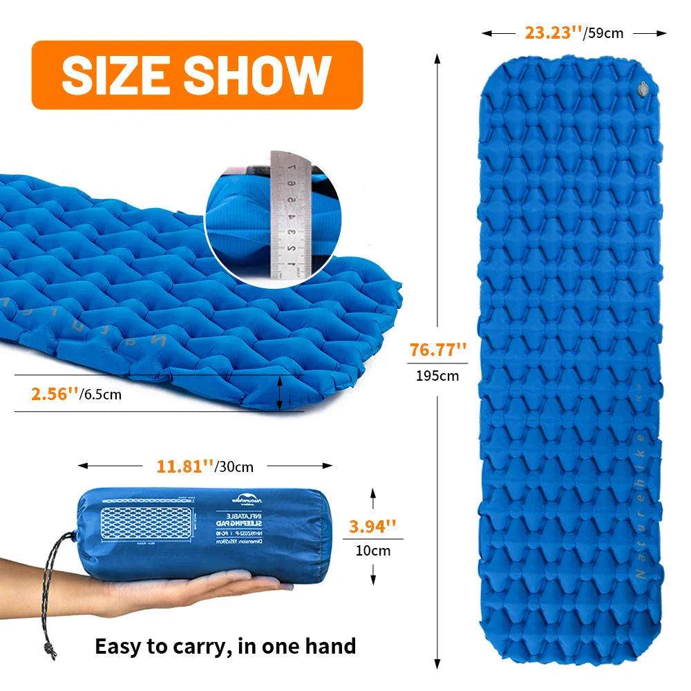 Inflatable Camping Mattress with Air Bag Blue Camping & Hiking - Tophatter Daily Deals