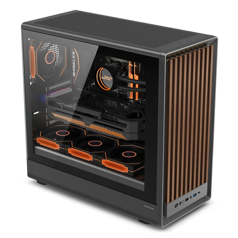 MATX PC Case Wooden Panel Tempered Glass Type C Port BLACK - Tophatter Daily Deals