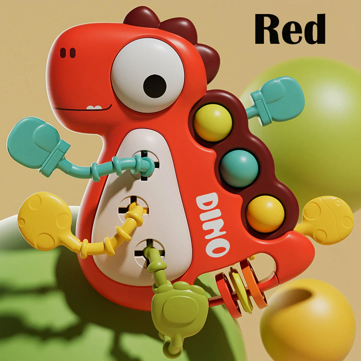 Montessori Dinosaur Pull Toy Newborn Sensory Toys Teether Red - Tophatter Daily Deals