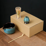 Matcha Tea Set Handmade Pottery Bowl Bamboo Whisk Kit 4pcs blue paper box - Tophatter Daily Deals