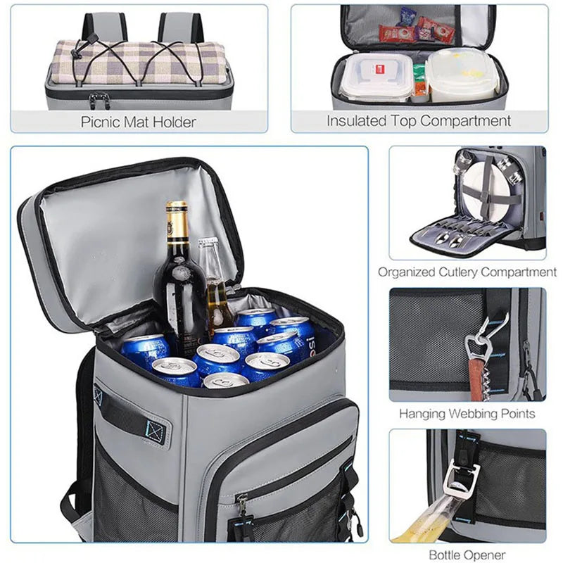 30L Camping Insulated Backpack Hot Cold Storage Gray Backpacks - Tophatter Daily Deals