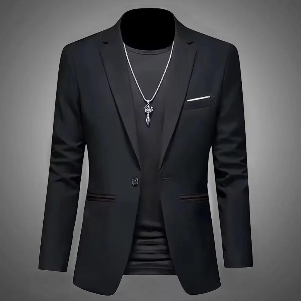 Mens Slim Fit Casual Suit Jacket Single Button (Black) Apparel & Accessories > Clothing > Outerwear > Coats & Jackets > Sport Jackets - Tophatter Daily Deals