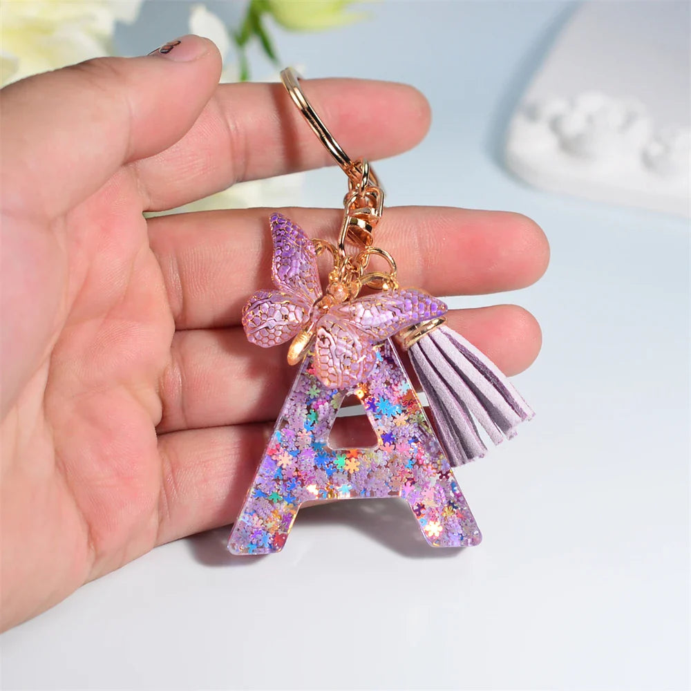 Sequin Letter Keychain With Butterfly Tassel Charm - Tophatter Daily Deals
