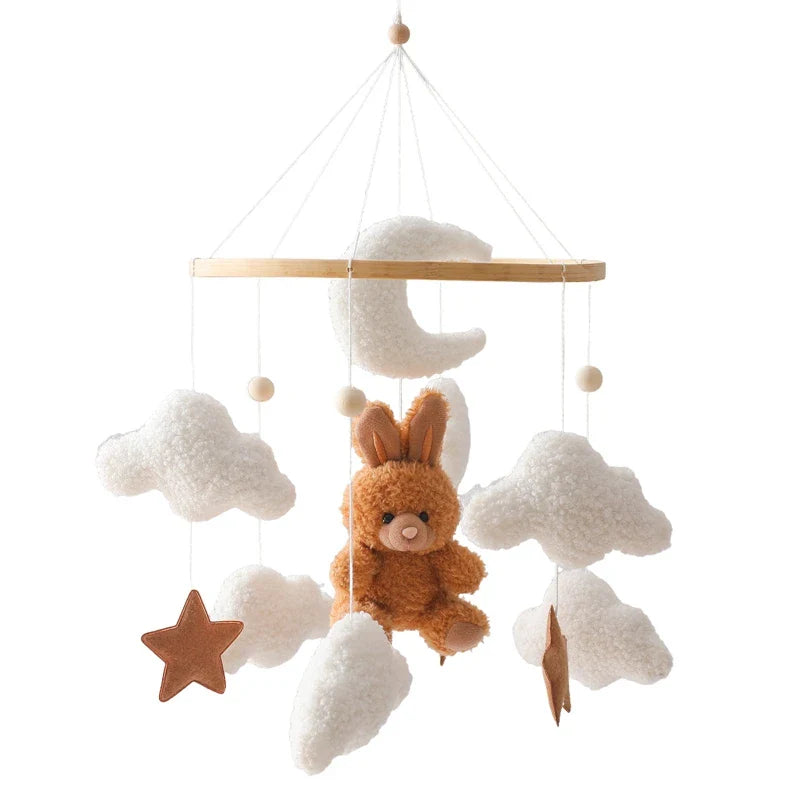 Wooden Crib Mobile Felt Bear Musical Newborn Sensory Toys Brown Rabbit - Tophatter Daily Deals