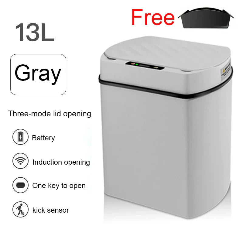 Smart Sensor Trash Can Rectangular Kitchen Bathroom 13-gray - Tophatter Daily Deals