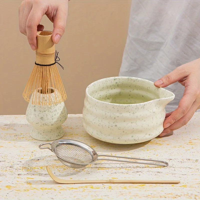 Matcha Set Spotted Green Ceramic 5Pc Japanese Tea Gift - Tophatter Daily Deals