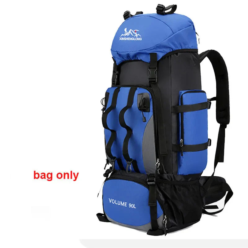 90L Waterproof Camping Backpack with Cover Blue Backpacks - Tophatter Daily Deals