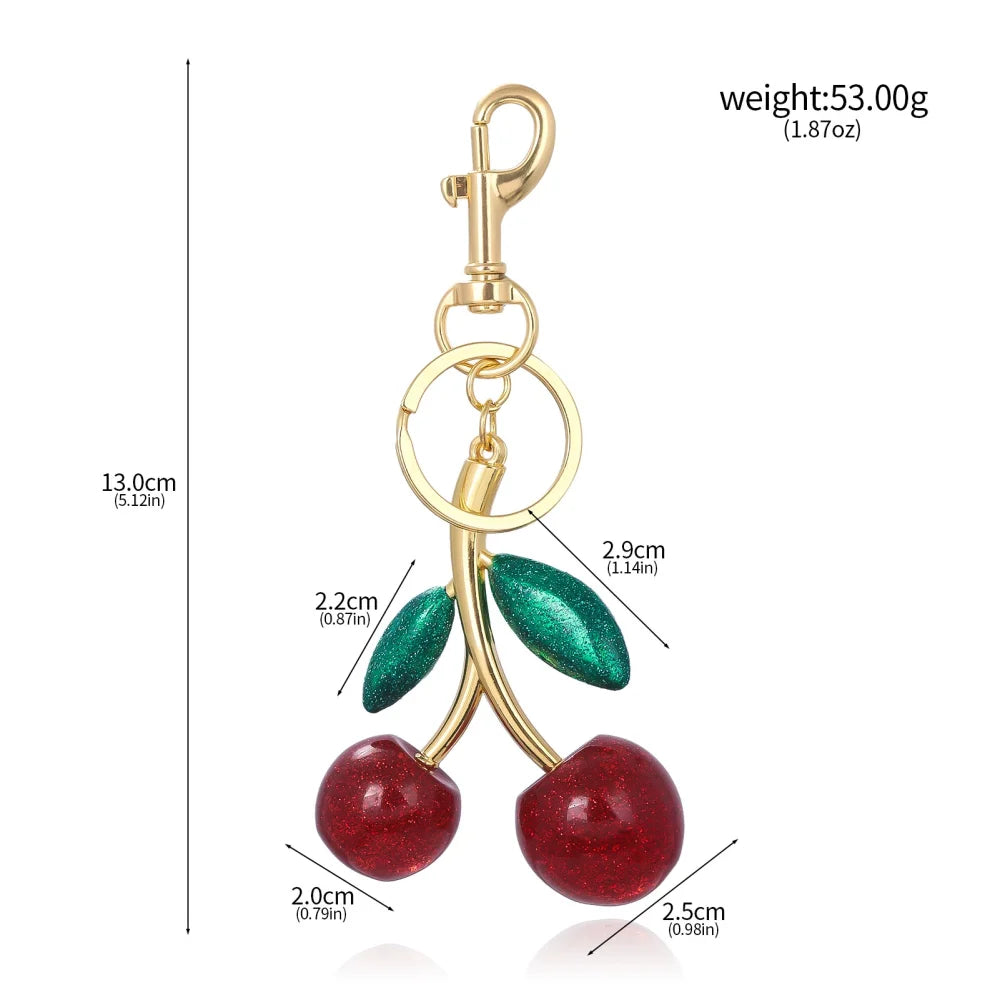 Red Cherry Keychain Bag Charm With Gold Leaf Lobster Clasp - Tophatter Daily Deals