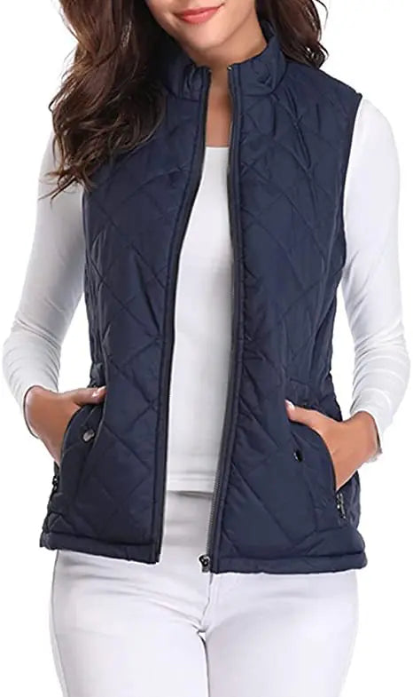 Lightweight Women Quilted Vest - Stand Collar Cotton Winter - Tophatter Daily Deals