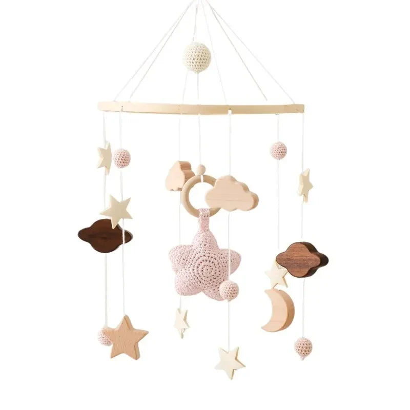 Wooden Baby Mobile Crib Arm Holder Newborn Sensory Toys Crochet star powder - Tophatter Daily Deals