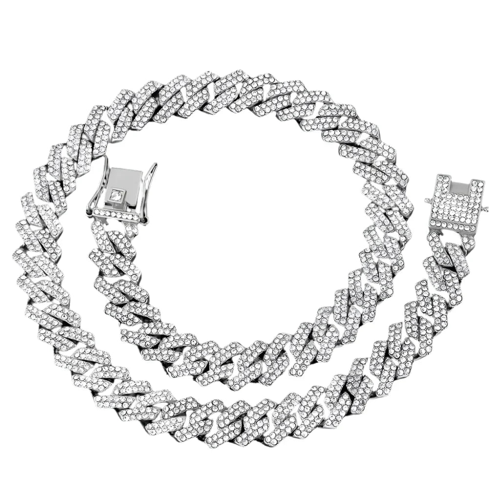 Prong Cuban Link Chain Necklace Rhinestone (A1021SL) Apparel & Accessories > Jewelry > Necklaces - Tophatter Daily Deals