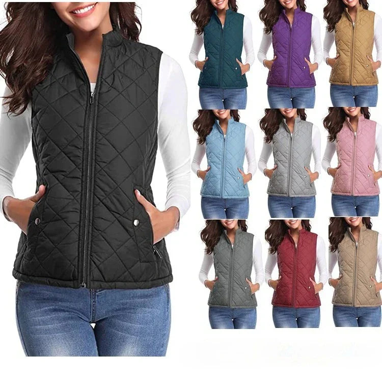 Lightweight Women Quilted Vest - Stand Collar Cotton Winter - Tophatter Daily Deals