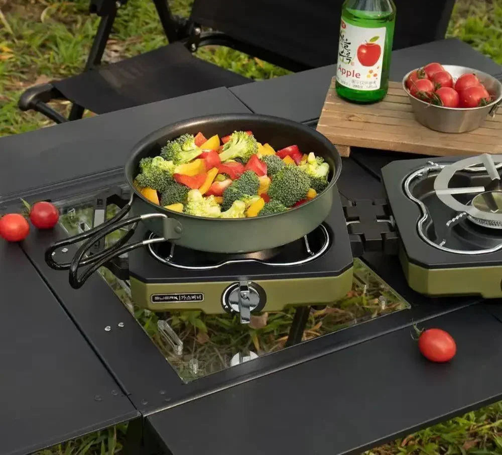Double Burner Camping Stove High Firepower Gas Green Camp Cooking - Tophatter Daily Deals