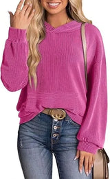 Lightweight Relaxed Womens Hoodie - Ribbed Knit, Casual Pink Red - Tophatter Daily Deals