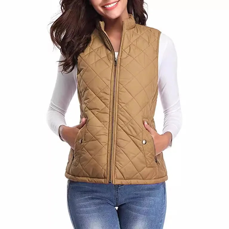 Lightweight Women Quilted Vest - Stand Collar Cotton Winter - Tophatter Daily Deals