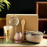 Matcha Tea Set Ceramic Bowls With Bamboo Whisk 6 Piece Pink 6pcs - Tophatter Daily Deals
