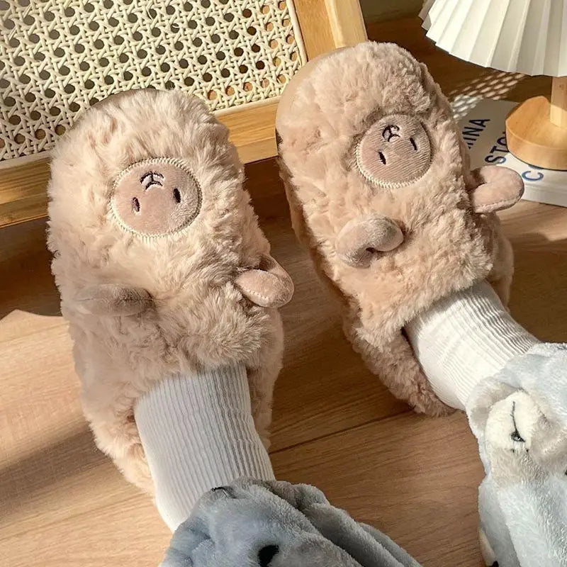 Plush Alpaca Sheep Lamb Warm Fluffy Faux Fur Slippers Animals - Tophatter Daily Deals